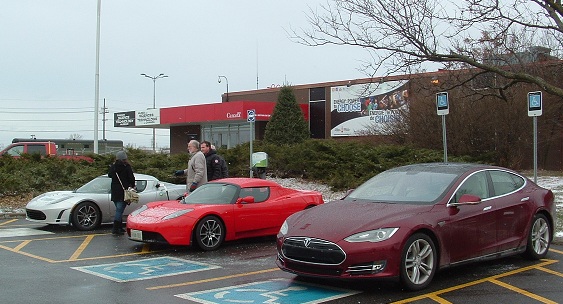 Three Tesla electric cars at Canada Science and Technology Museum